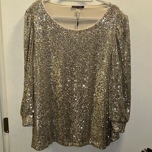 cable & gauge Women’s Plus Size Gold Sequin Long Sleeve Blouse. NWT. Size 3X